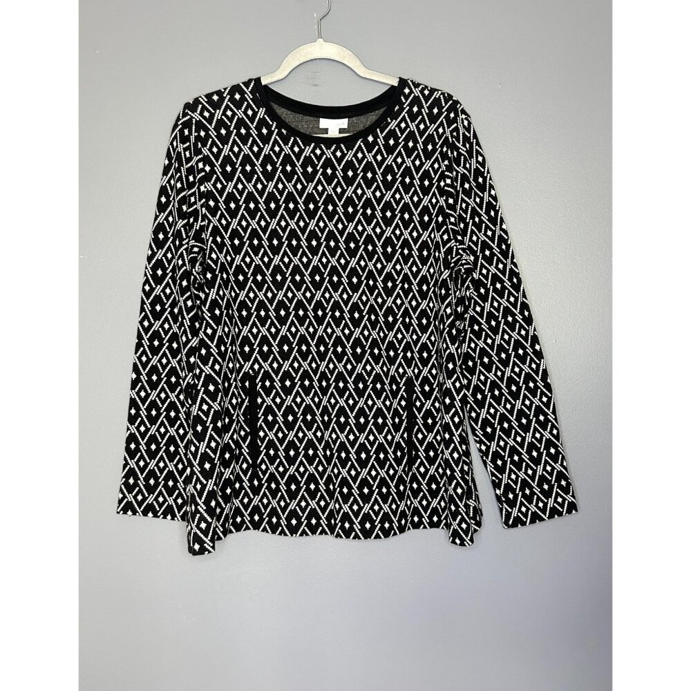 J Jill Sweater Womens Large Geometric Diamond Pullover‎ Front Pocket Casual Knit